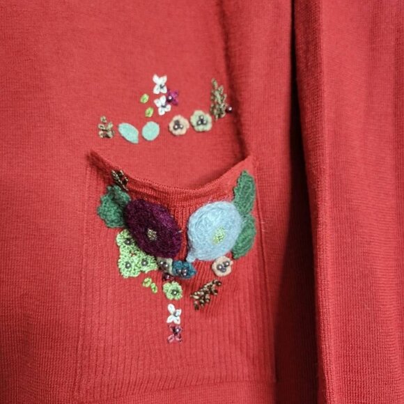 Vintage Women's XXL Orange Red Wool Blend Floral Embroidered Sweater Granny Cor - Picture 4 of 7